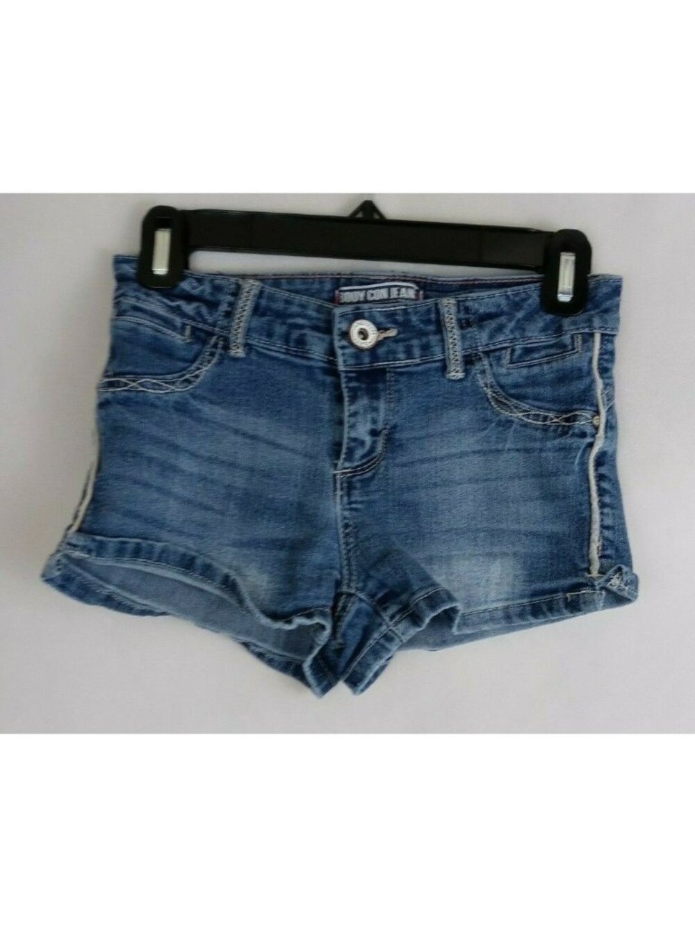 Amethyst Body Con Women's Whiskered Distressed Denim Booty Shorts Size 1